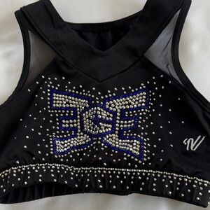 Varsity Spirit Cheer Set Black Rhinestone Crop Top & Skirt Youth Medium- ECE